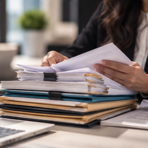 Immigration records and case documents being reviewed