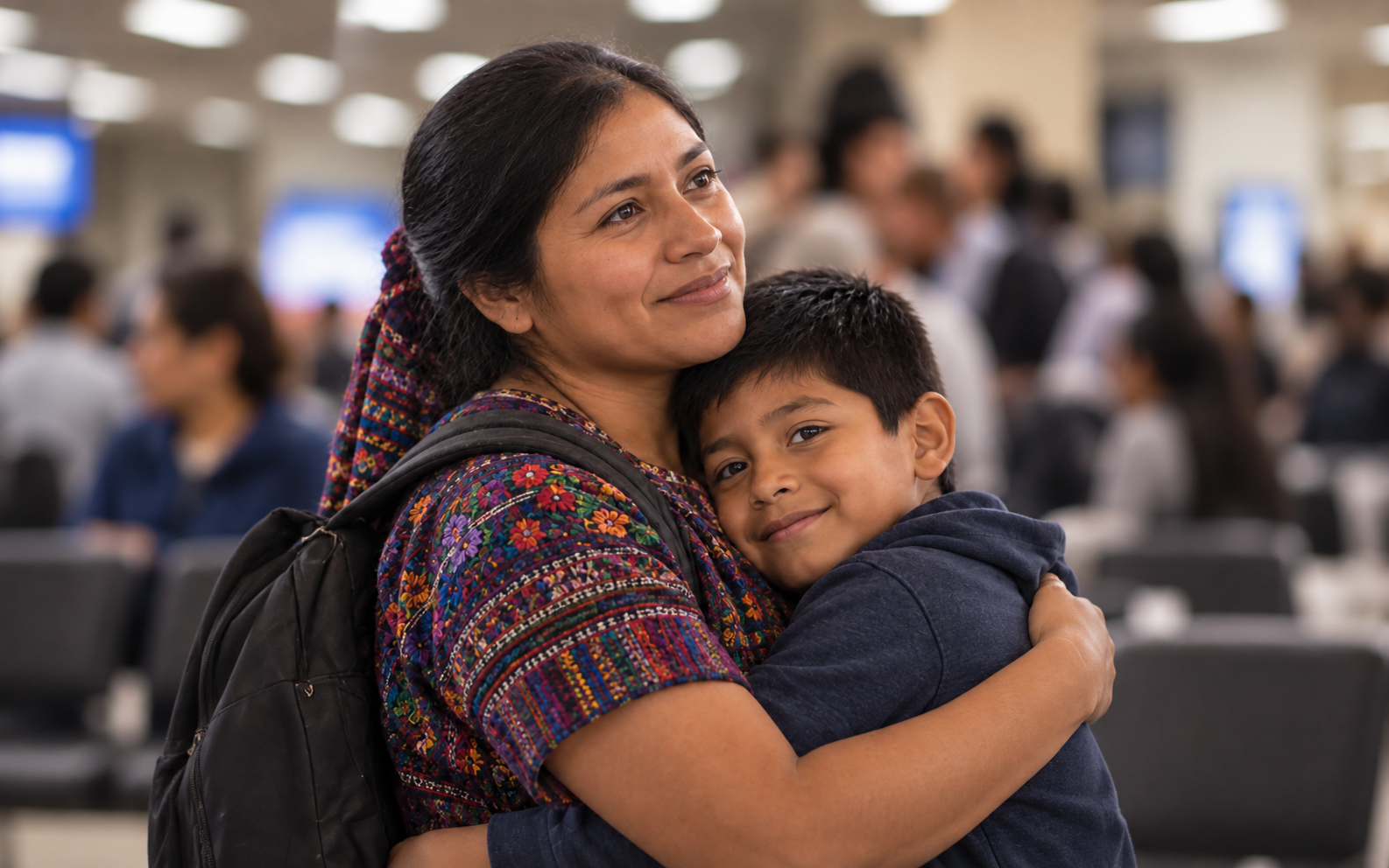 Mother hugging her child during a humanitarian immigration matter