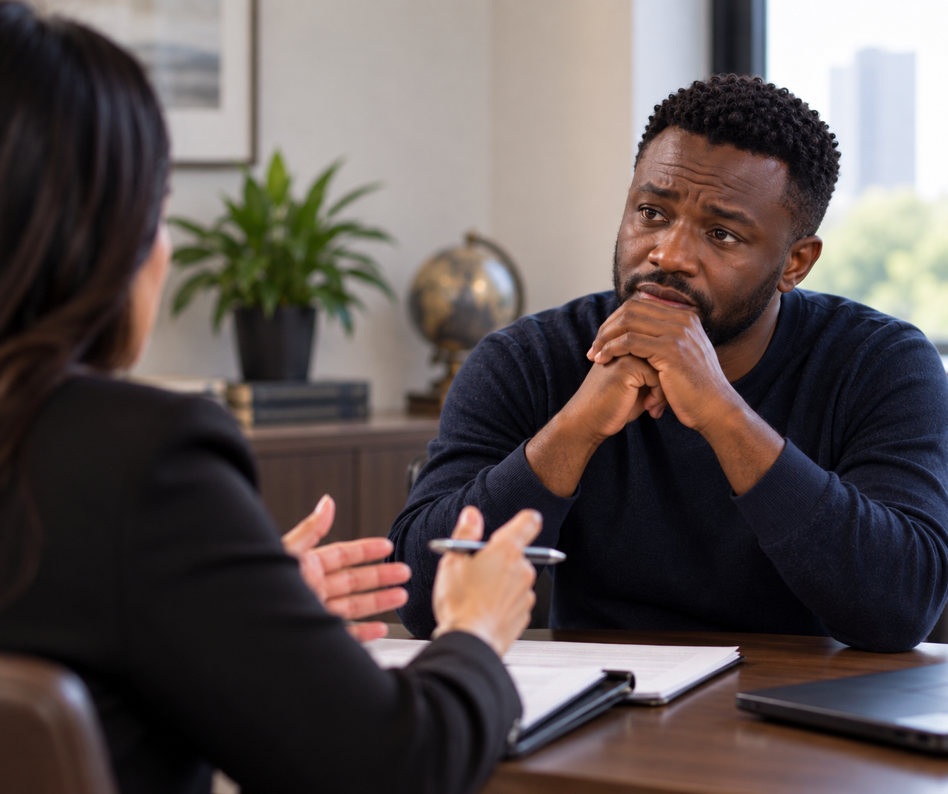 Client listening during an immigration waiver consultation